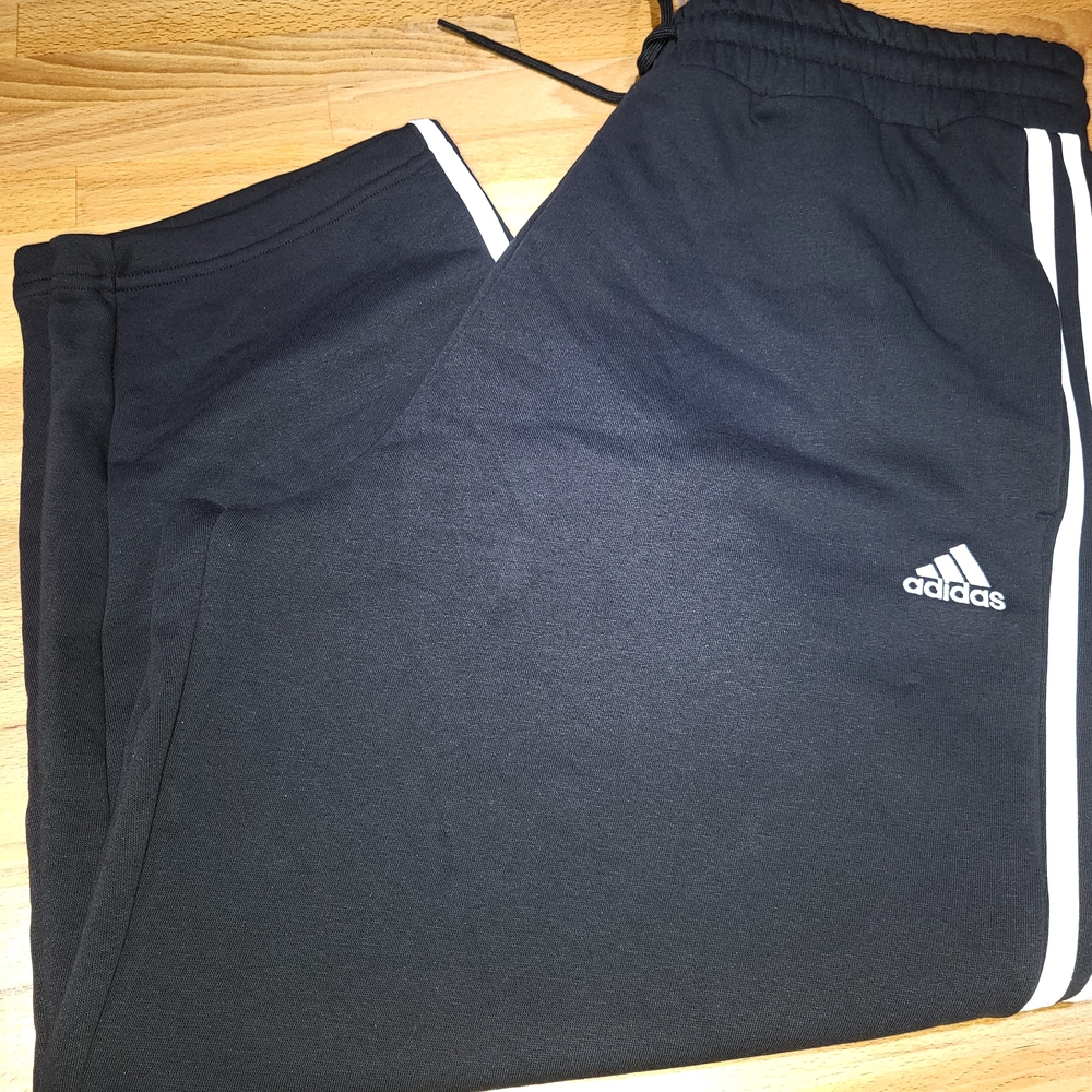 adidas Black Track Pants with White Stripes and Logo